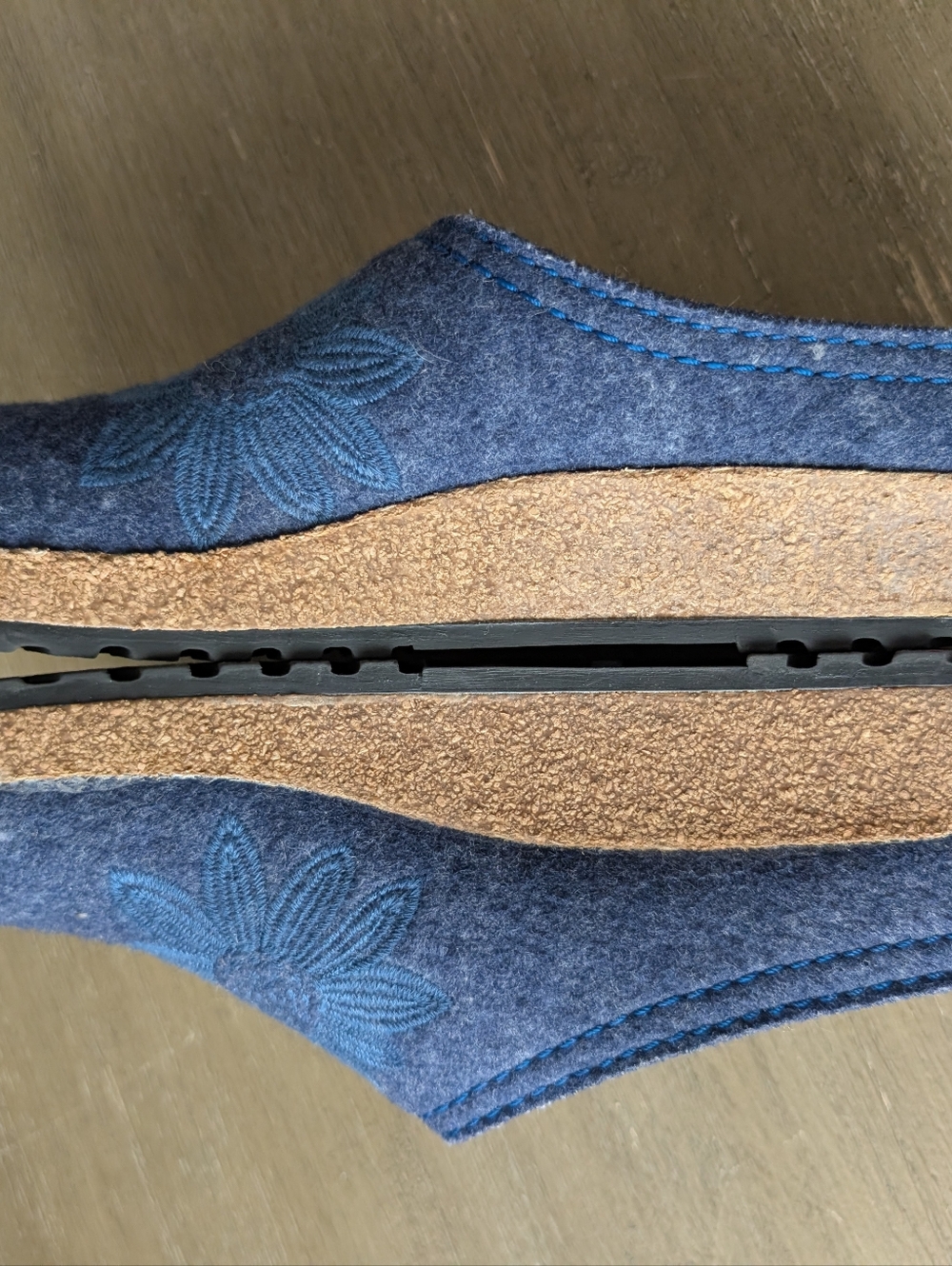 Haflinger Navy Blue Wool Embroidered Floral Clogs Slippers EU 41 Made in Germany - Picture 7 of 9